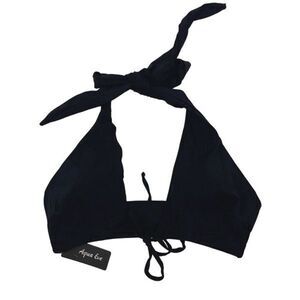 Aqua Eve Womens Tie-Front Halter Bikini Swimwear Top Black‎ Large NWT